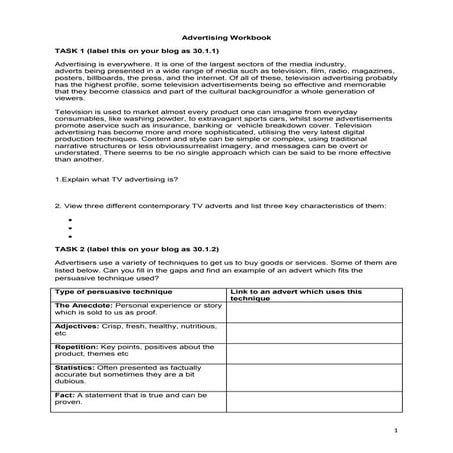 Advertising workbook