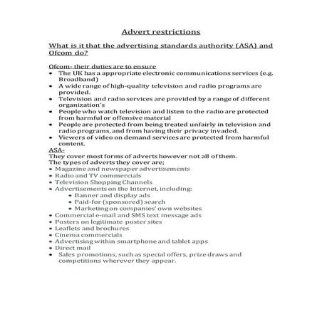 Advert restrictions