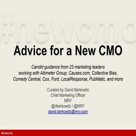 Advice for a New CMO