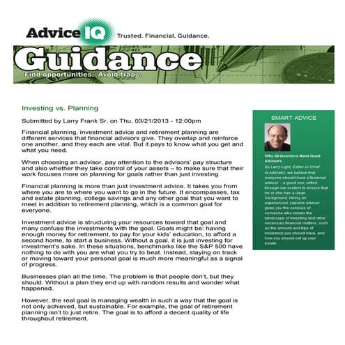 Advice iq  investing vs planning