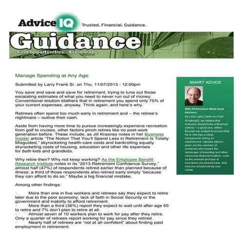 Advice iq  manage spending at any age