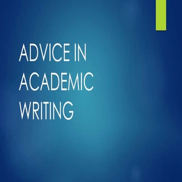Advice In Academic Writing