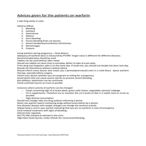 Advices for patients on warfarin
