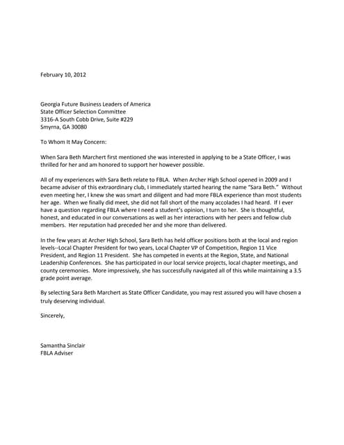 Adviser recommendation letter