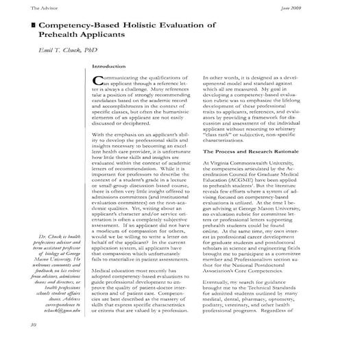 Competency-Based Holistic Evaluations for Prehealth Applicants