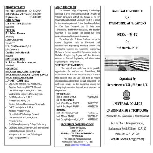 Christo Ananth, Advisory Committee Member, “National Conference On Engineerin...