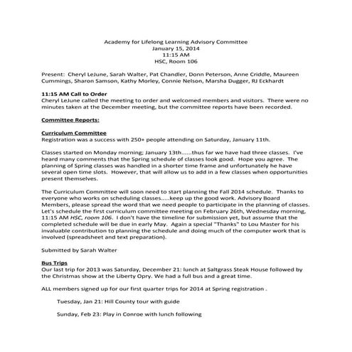 Advisory board minutes   january 2014