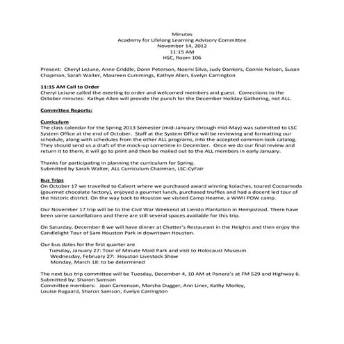 Advisory Minutes - November 2012