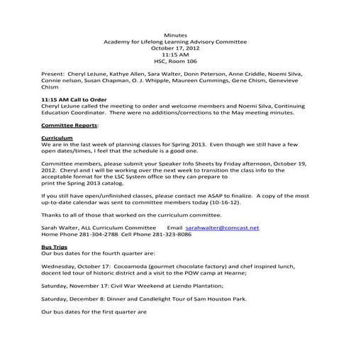 Advisory Minutes - October  2012