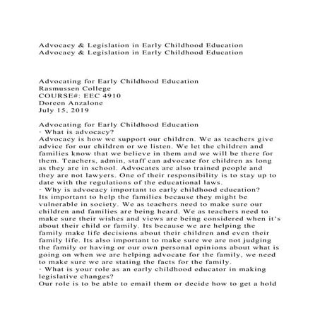 Advocacy & Legislation in Early Childhood EducationAdvocacy & Le.docx