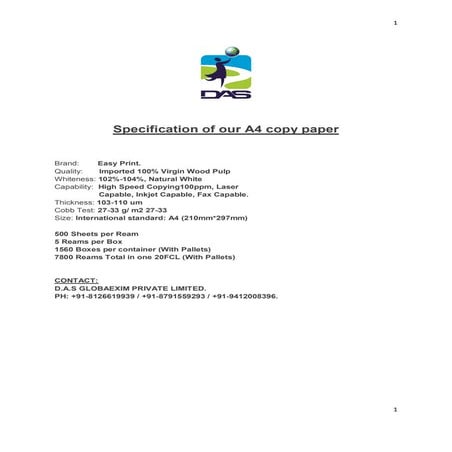 A4 Product Specification | PDF
