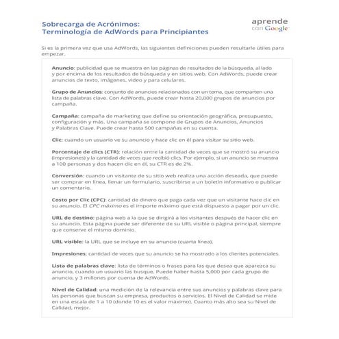 Terminología de AdWords para Principiantes