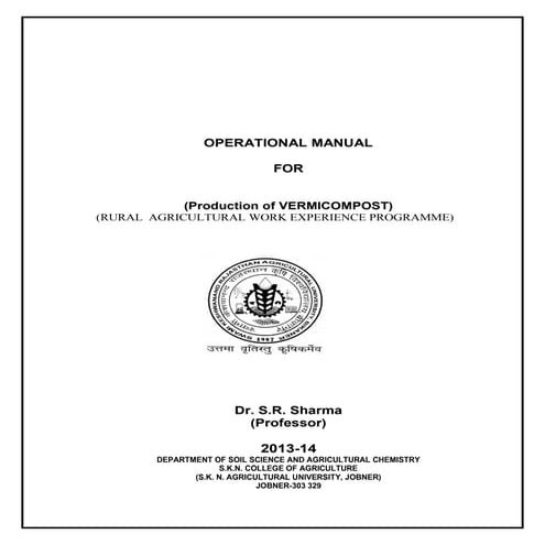 Operational Manual for Production of Vermicompost
