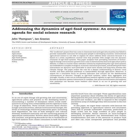 Addressing the Dynamics of Agri-Food Systems