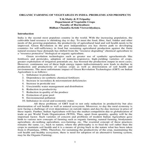 Organic Farming of Vegetables In India