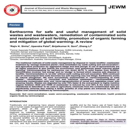 Earthworms for Safe and Useful Management of Solid Wastes and Wastewaters