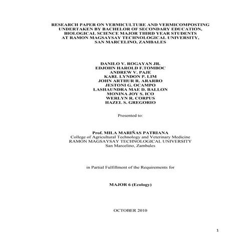 Research Paper on Vermiculture and Vermicomposting