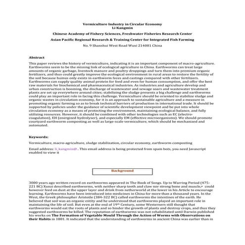 Vermiculture Industry in Circular Economy