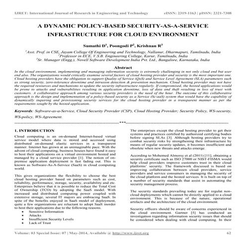 A dynamic policy based security-as-a-service infrastructure for cloud environ...