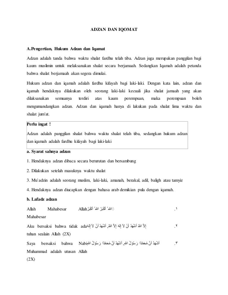 Adzan Dan Iqomat