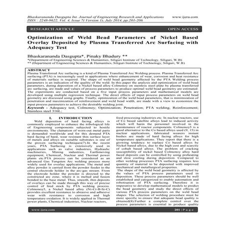 Optimization of Weld Bead Parameters of Nickel Based Overlay Deposited by Pla...