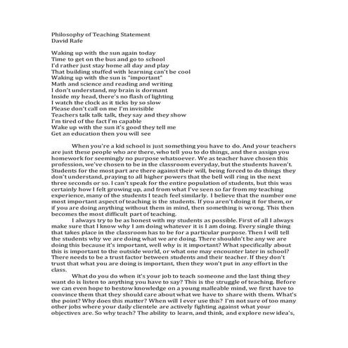 Philosophy of Teaching Statement