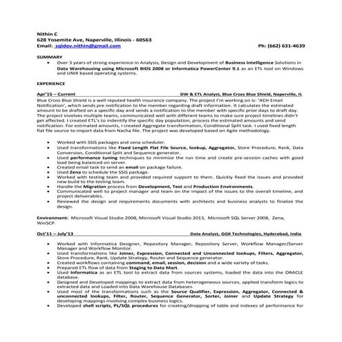 Data Analyst - Nithin C Resume