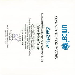 Certificate of driver trainer course