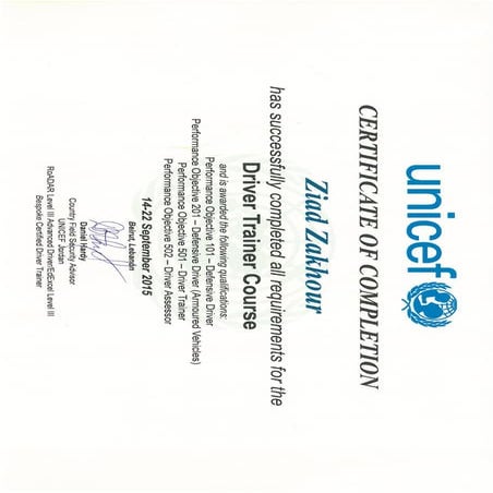 Certificate of driver trainer course