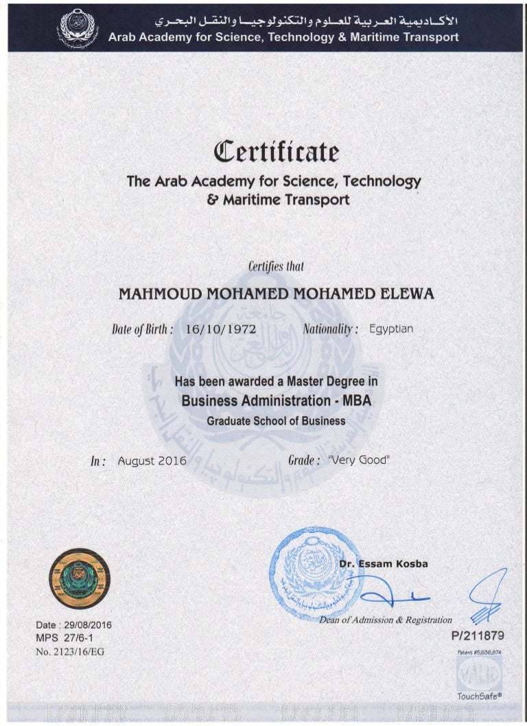 Master degree in business administration MBA Certification