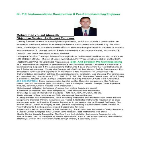 Instrumentation Construction  Pre- CommnEngineer  RESUME