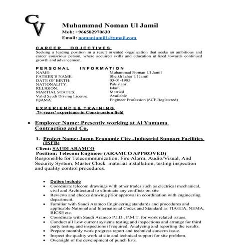 Noman Jamil CV and Certificates updated