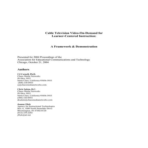 Cable Television Video-On-Demand for Learner-Centered Instruction:on-manuscript
