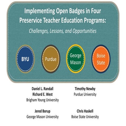 Implementing Open Badges in Four  Preservice Teacher Education Programs: Chal...