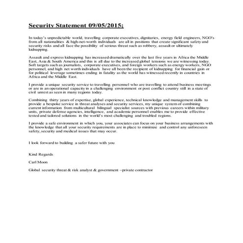 Security Statement | DOCX | Business | Business and Finance
