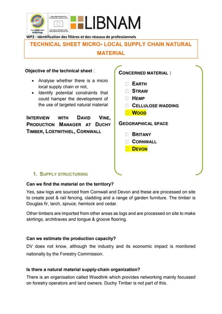 Technical sheet supply chain wood
