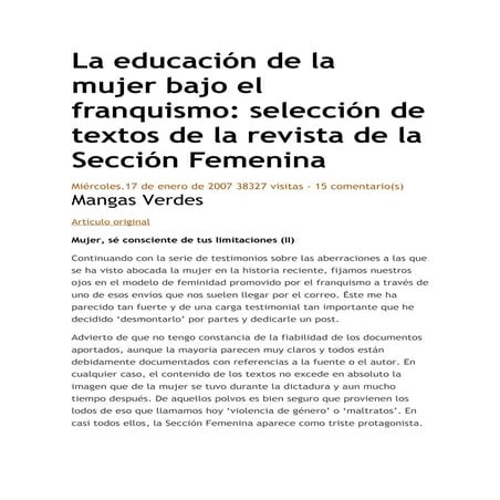 A educación da muller so o franquismo