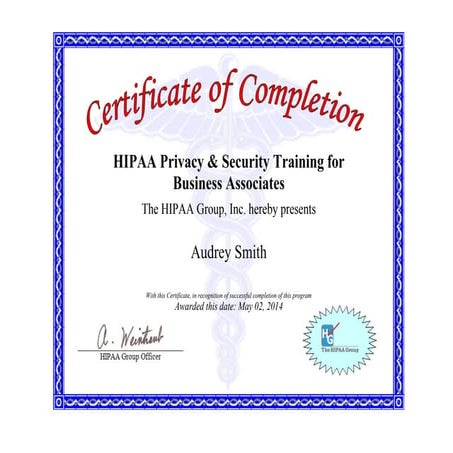 Certificate AS HIPPA