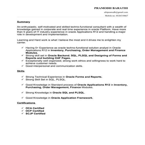 Pramodh Oracle Consultant