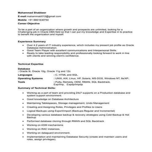 Oracle_4.2 yrs resume