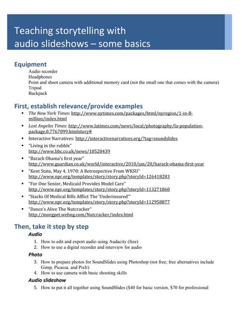 Teaching storytelling with  audio slideshows – some basics 