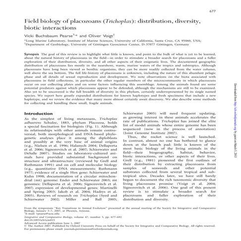 Field biology of placozoans distribution diversity