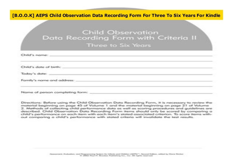 [B.O.O.K] AEPS Child Observation Data Recording Form For Three To Six…