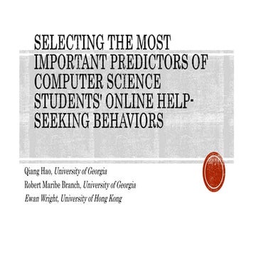 Selecting the Most Important Predictors of Computer Science Students' Online ...