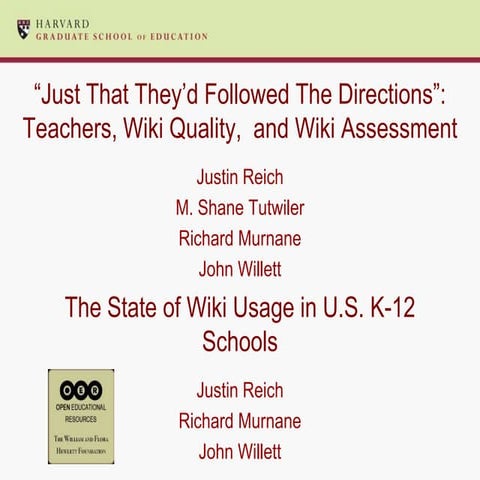 State of Wiki Usage in U.S. K-12 Schools and Just That They Followed the Dire...