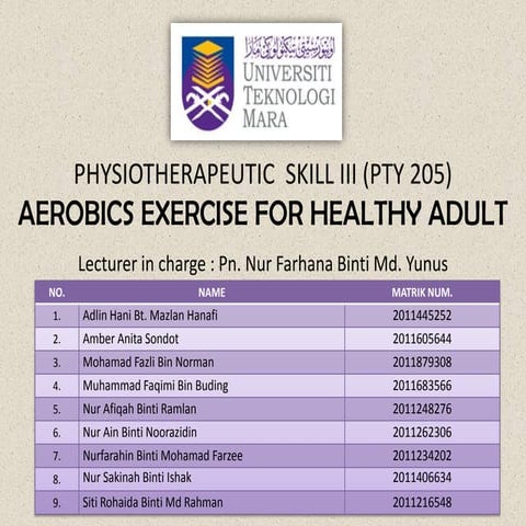 Aerobics exercise for healthy adult