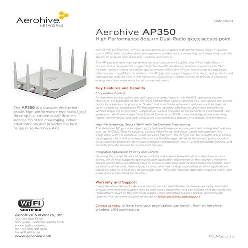 Aerohive AP350 802.11n Wireless Access Point