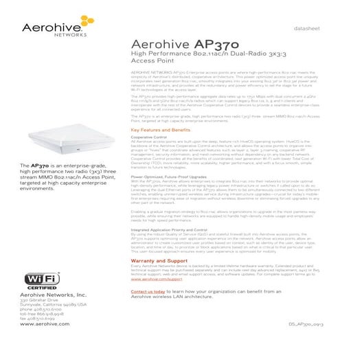 Aerohive AP370 802.11ac Wireless Access Point