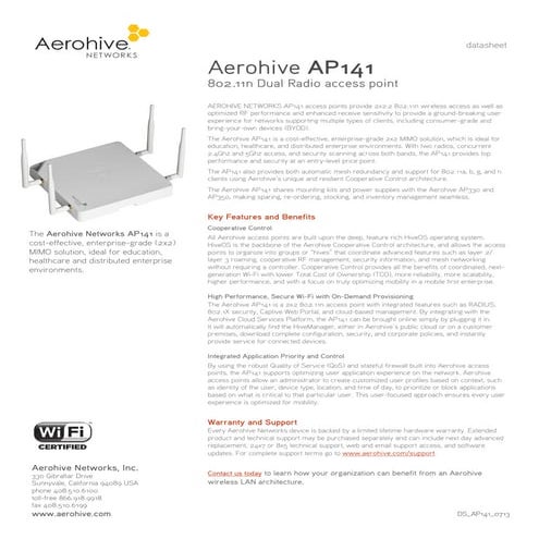 Aerohive AP141 802.11n Dual Radio Access Point