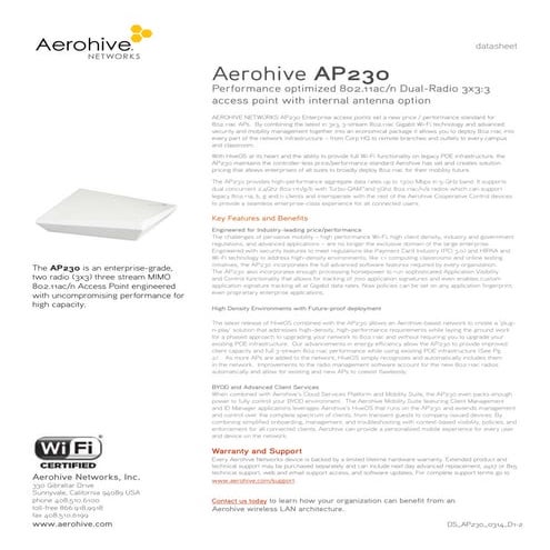 AP230 802.11ac Access Point Datasheet